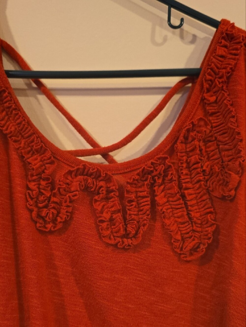 Iz Byer Burnt Orange Ruffle Neck Short Sleeve Tunic - Picture 2 of 3